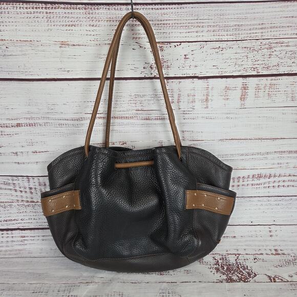 Cole Haan Genevieve Denny Pebbled Leather Drawstring Hobo Shoulder Bucket Bag - Picture 2 of 16